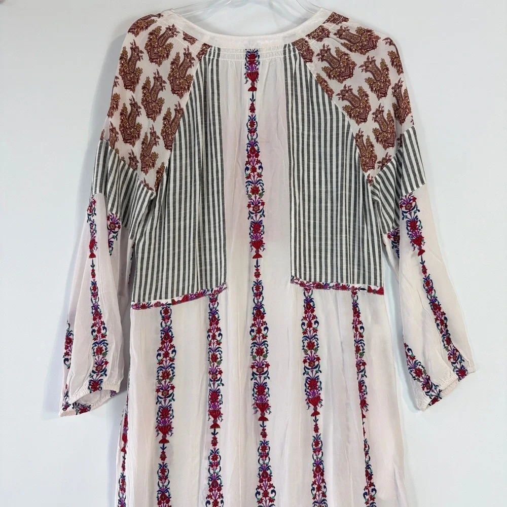 Sundance Laisella Kaftan Dress Womens S White Embroidered Tassel Ruffle Maxi - Picture 8 of 15